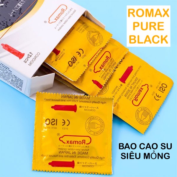Bao cao su Romax Pure Black 0.06mm siêu mỏng hộp 12 an toàn Bao cao su Romax Pure Black 0.06mm siêu mỏng hộp 12 an toàn