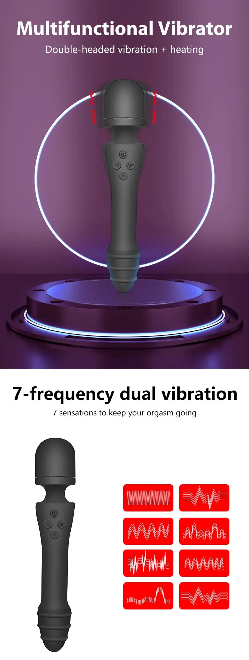 Cung cấp Chày rung tình yêu 2 đầu AV Stick pemijat Dildo rung toả nhiệt massage điểm G hàng mới về