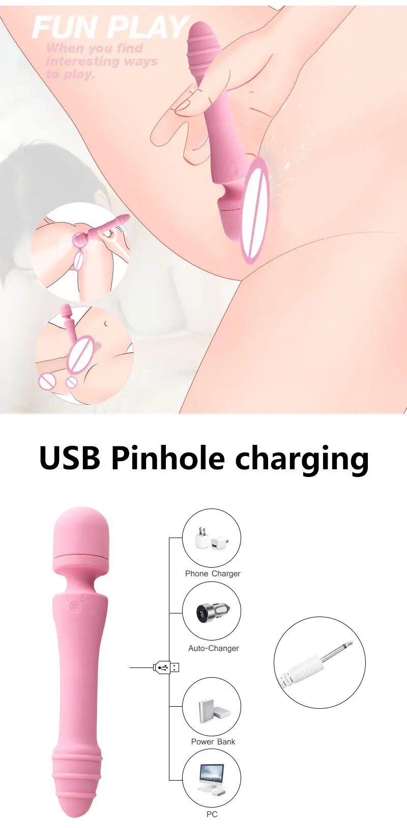 Cung cấp Chày rung tình yêu 2 đầu AV Stick pemijat Dildo rung toả nhiệt massage điểm G hàng mới về
