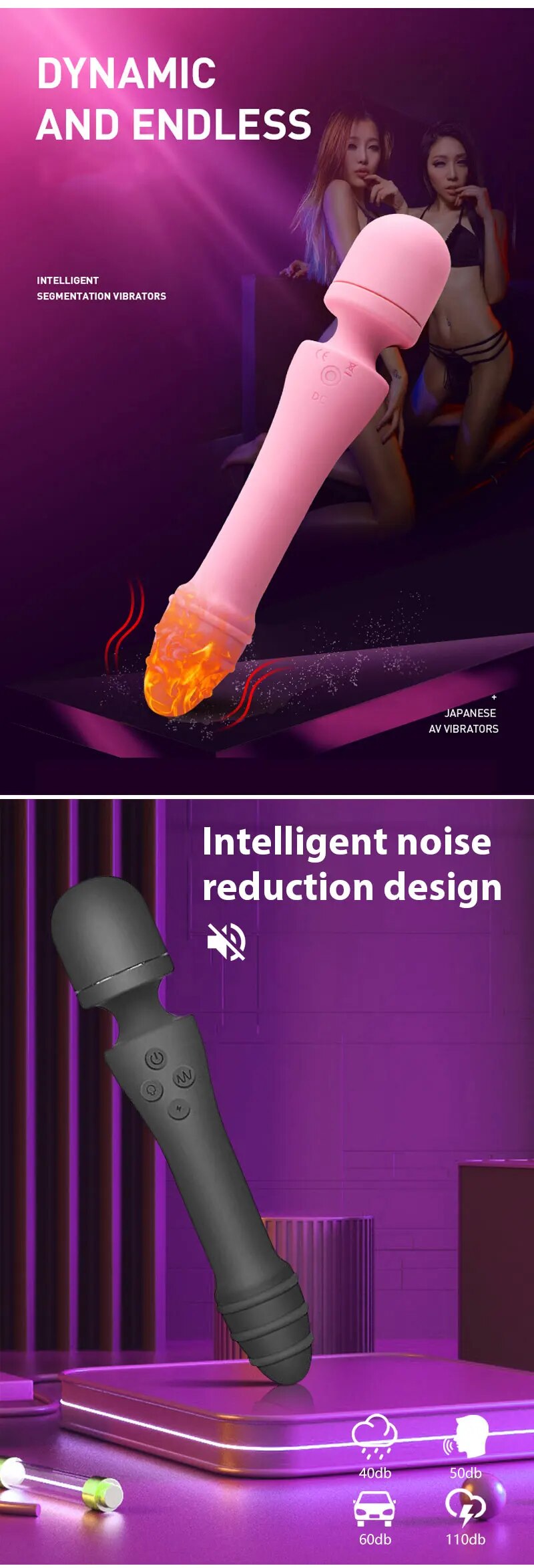 Cung cấp Chày rung tình yêu 2 đầu AV Stick pemijat Dildo rung toả nhiệt massage điểm G hàng mới về