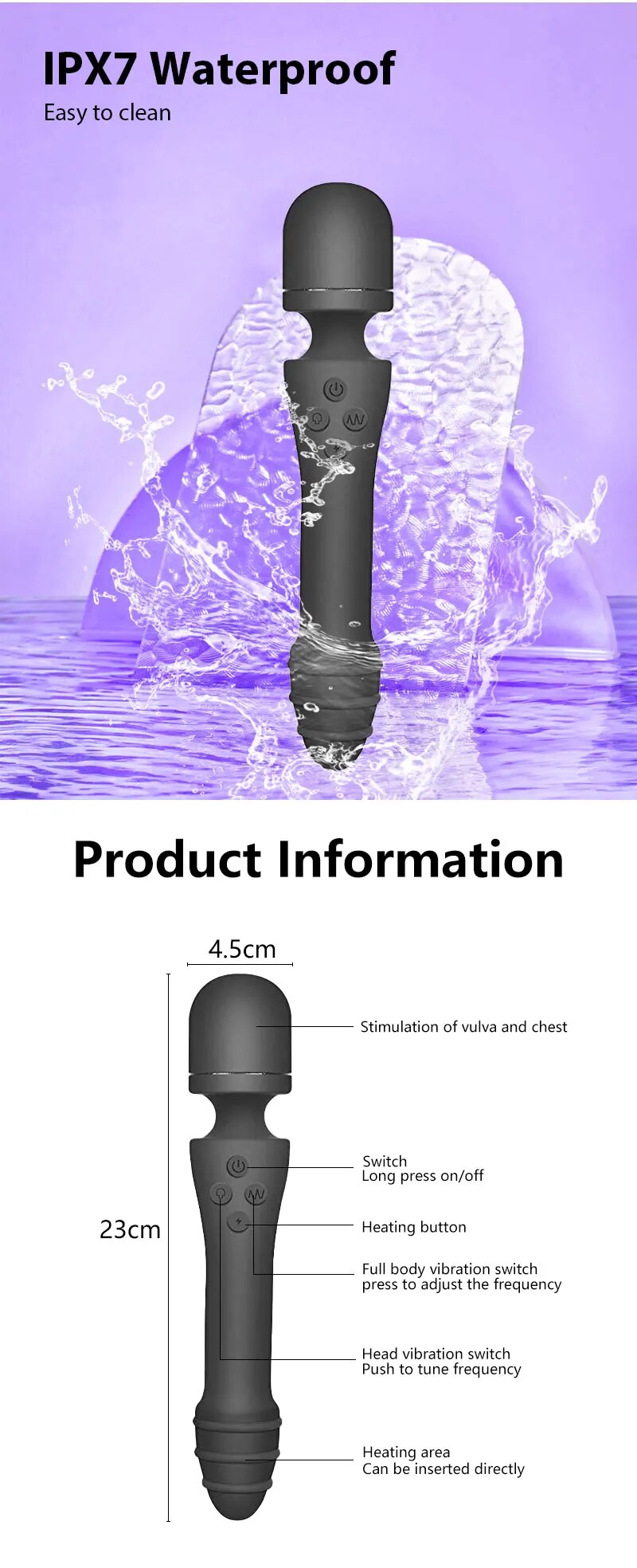 Cung cấp Chày rung tình yêu 2 đầu AV Stick pemijat Dildo rung toả nhiệt massage điểm G hàng mới về