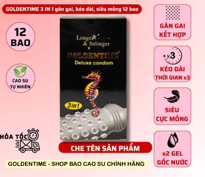  Kho sỉ Bao cao su Goldentime 3 in 1 siêu gân gai kéo dài thời gian giá sỉ