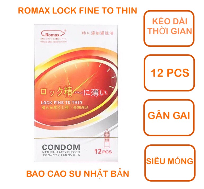  Nhập sỉ Bao cao su Romax Lock Fine To Thin hộp 12c gân gai của Nhật Bản mới nhất